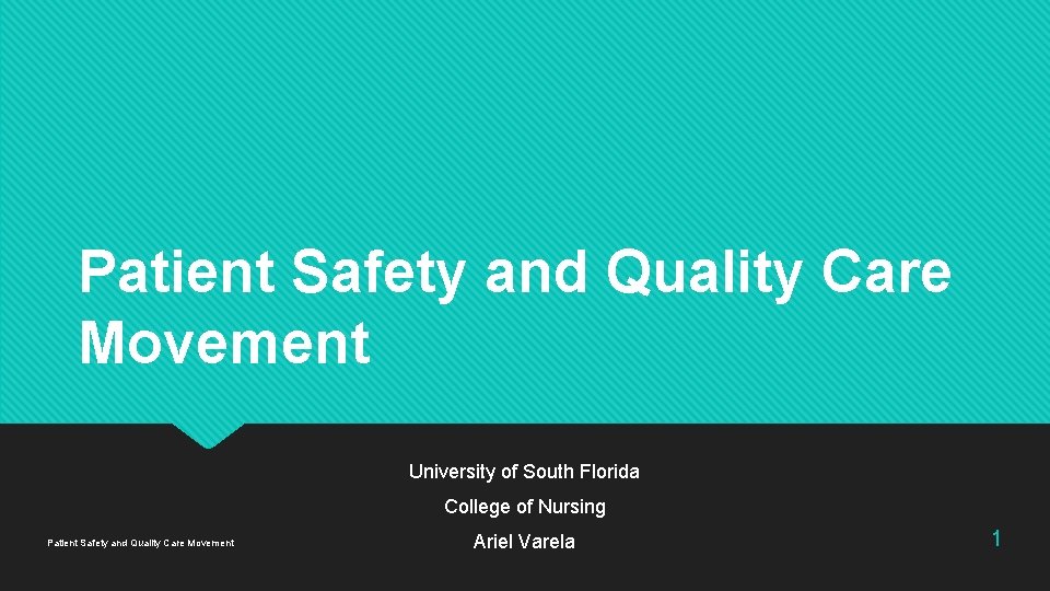 Patient Safety and Quality Care Movement University of South Florida College of Nursing Patient