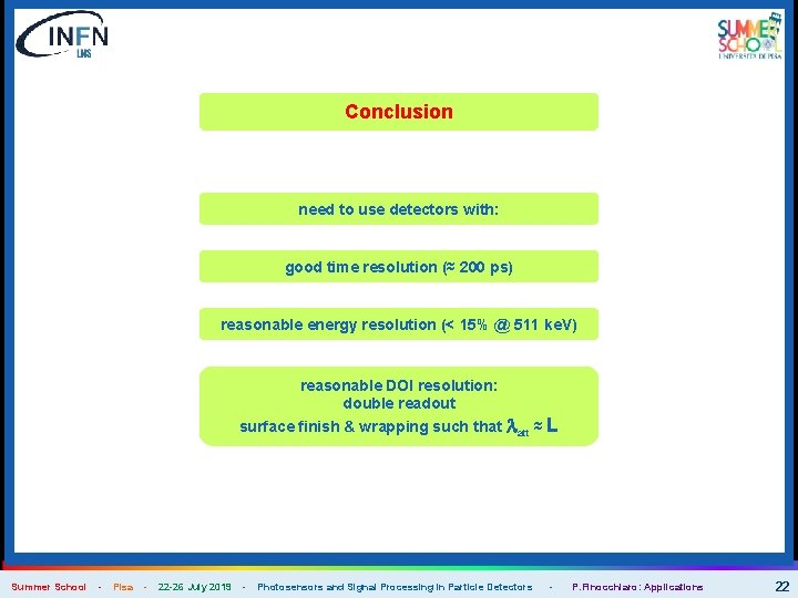 Conclusion need to use detectors with: good time resolution (≈ 200 ps) reasonable energy