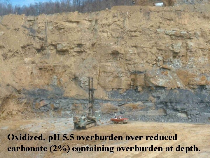 Oxidized, p. H 5. 5 overburden over reduced carbonate (2%) containing overburden at depth.