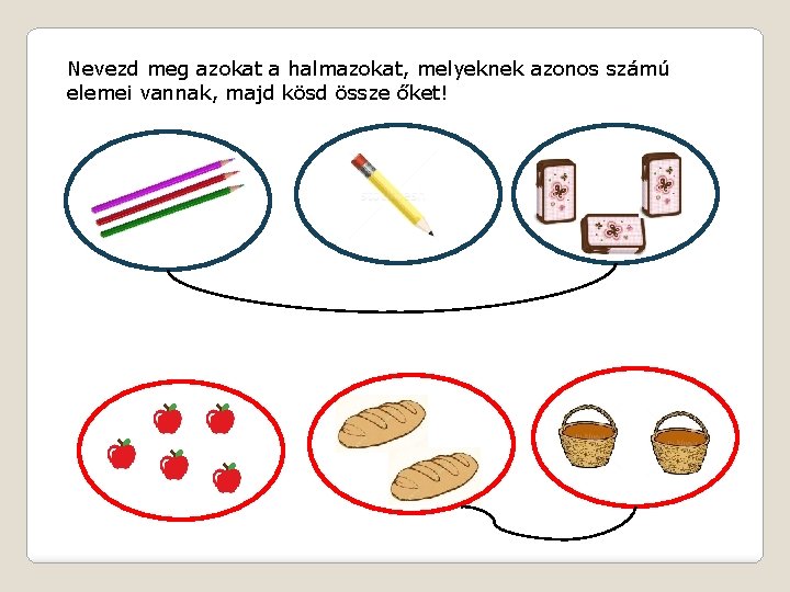 Nevezd meg azokat a halmazokat, melyeknek azonos számú elemei vannak, majd kösd össze őket!