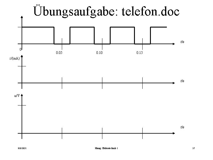 Übungsaufgabe: telefon. doc t/s 0 0. 05 0. 10 0. 15 i/(m. A) t/s