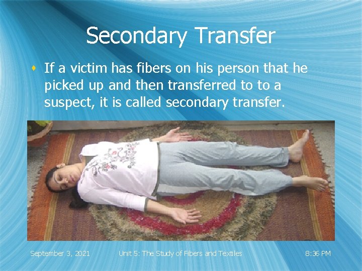 Secondary Transfer s If a victim has fibers on his person that he picked