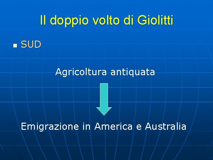 Il doppio volto di Giolitti n SUD Agricoltura antiquata Emigrazione in America e Australia