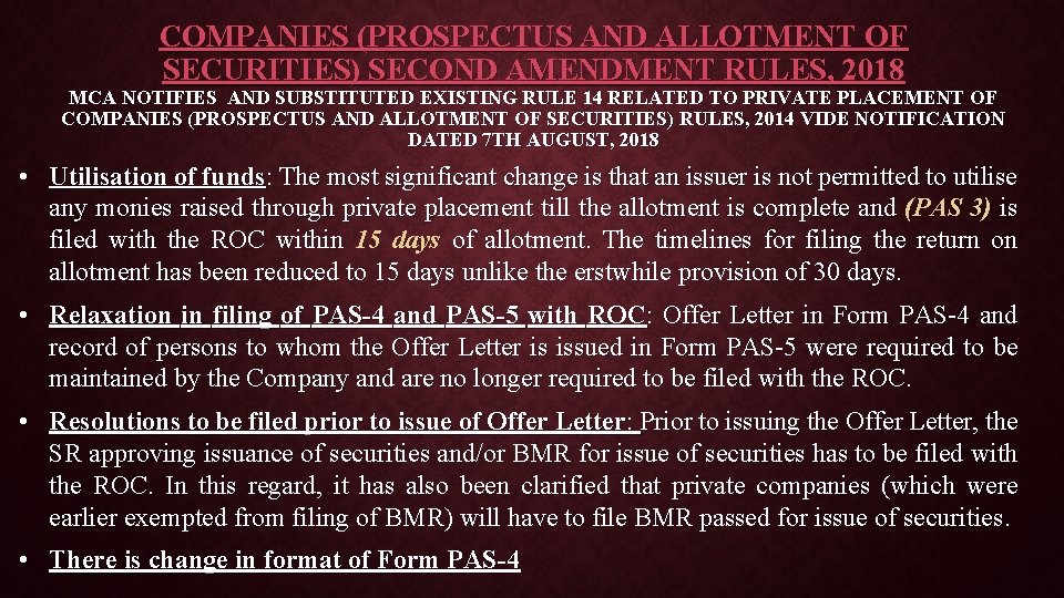 COMPANIES (PROSPECTUS AND ALLOTMENT OF SECURITIES) SECOND AMENDMENT RULES, 2018 MCA NOTIFIES AND SUBSTITUTED