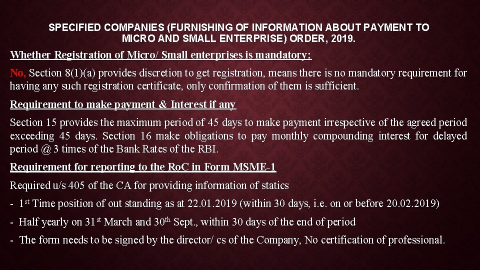 SPECIFIED COMPANIES (FURNISHING OF INFORMATION ABOUT PAYMENT TO MICRO AND SMALL ENTERPRISE) ORDER, 2019.