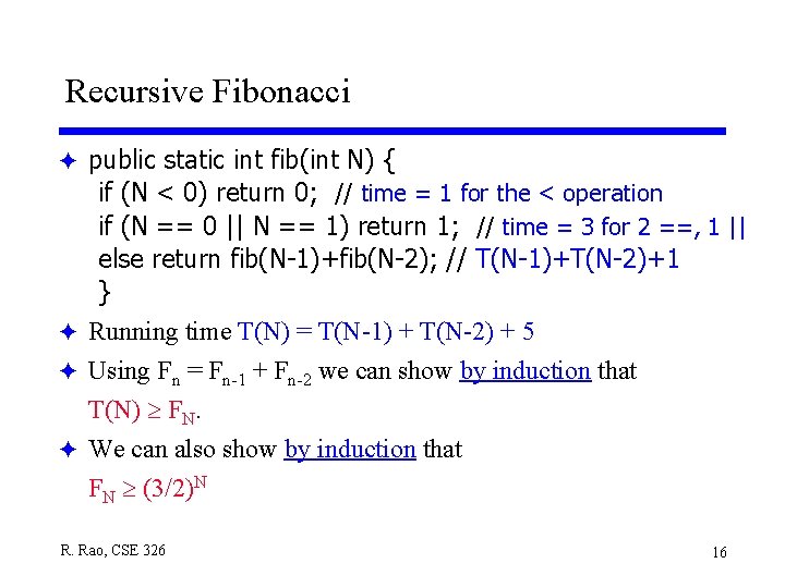Recursive Fibonacci F public static int fib(int N) { if (N < 0) return Recursive Fibonacci F public static int fib(int N) { if (N < 0) return