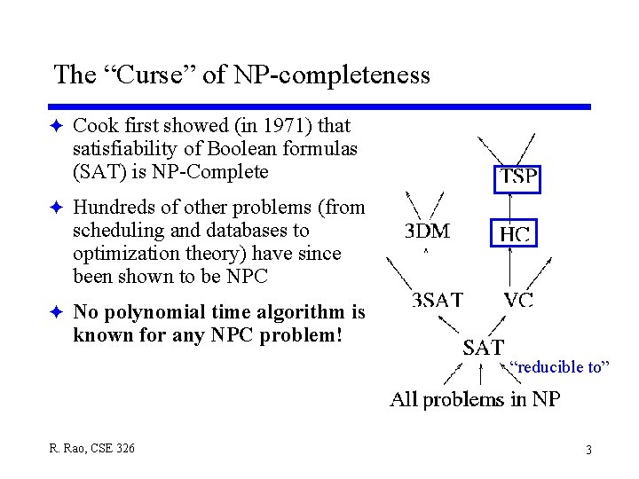 The “Curse” of NP-completeness F Cook first showed (in 1971) that satisfiability of Boolean The “Curse” of NP-completeness F Cook first showed (in 1971) that satisfiability of Boolean