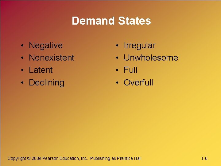 Demand States • • Negative Nonexistent Latent Declining • • Irregular Unwholesome Full Overfull