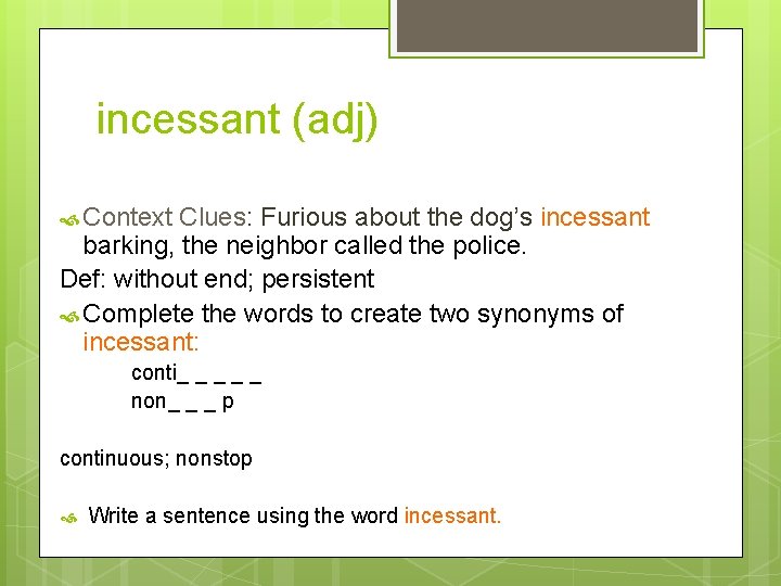 Daily Vocabulary Warmups Mrs Rice evanescent adj Context