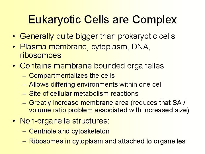 Eukaryotic Cells are Complex • Generally quite bigger than prokaryotic cells • Plasma membrane,