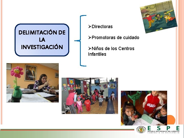 ØDirectoras DELIMITACIÓN DE LA INVESTIGACIÓN ØPromotoras de cuidado ØNiños de los Centros Infantiles 