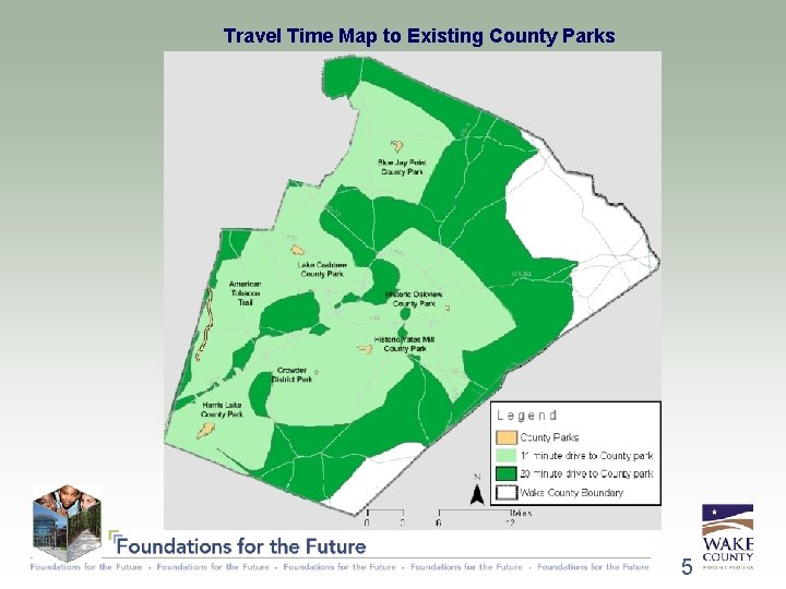 Travel Time Map to Existing County Parks 5 
