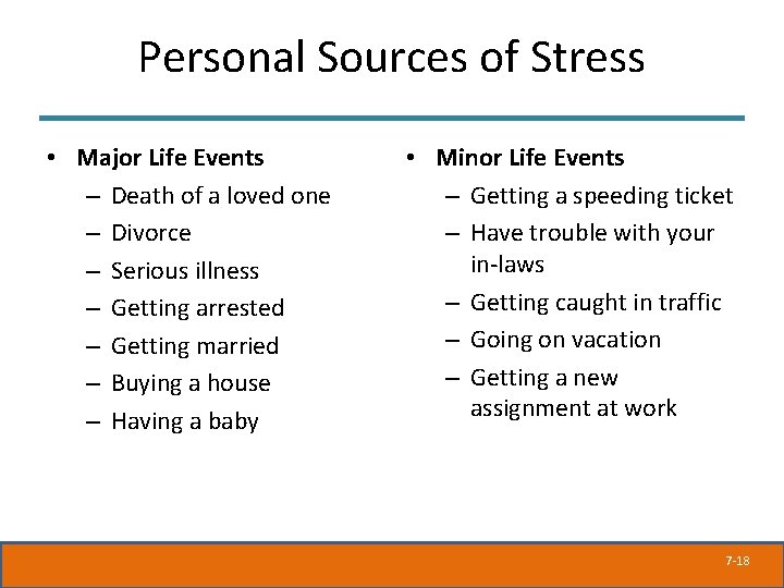 Personal Sources of Stress • Major Life Events – Death of a loved one