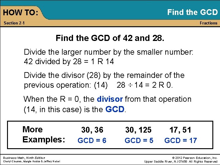 Find the GCD HOW TO: Section 2 -1 Fractions Find the GCD of 42