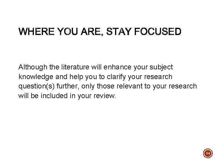 Although the literature will enhance your subject knowledge and help you to clarify your