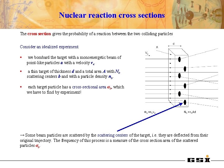 Nuclear reaction cross sections The cross section gives the probability of a reaction between