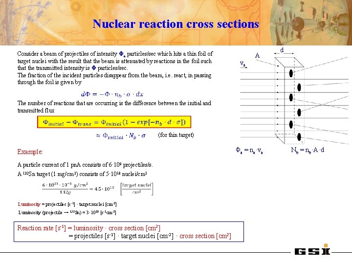 Nuclear reaction cross sections Consider a beam of projectiles of intensity Φa particles/sec which