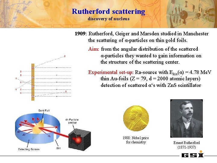 Rutherford scattering discovery of nucleus 1909: Rutherford, Geiger and Marsden studied in Manchester the