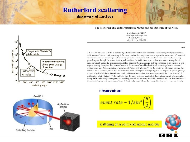 Rutherford scattering discovery of nucleus observation: scattering on a point-like atomic nucleus 