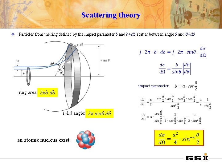 Scattering theory v Particles from the ring defined by the impact parameter b and