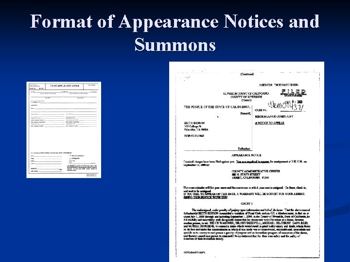 Format of Appearance Notices and Summons Format of Appearance Notices and Summons