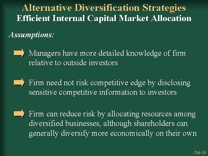 Alternative Diversification Strategies Efficient Internal Capital Market Allocation Assumptions: Managers have more detailed knowledge