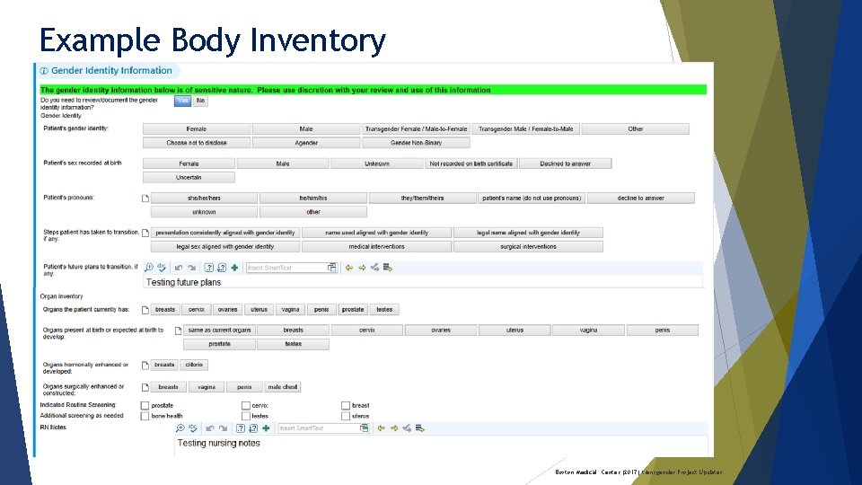 Example Body Inventory Boston Medical Center (2017) transgender Project Updates 