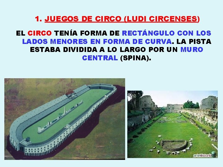 1. JUEGOS DE CIRCO (LUDI CIRCENSES) EL CIRCO TENÍA FORMA DE RECTÁNGULO CON LOS