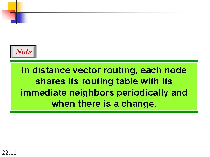Note In distance vector routing, each node shares its routing table with its immediate