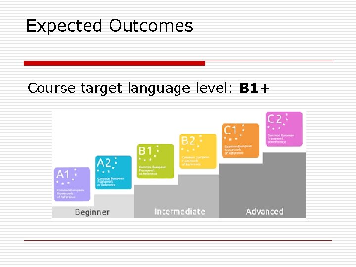 Expected Outcomes Course target language level: B 1+ 