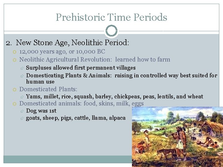 Prehistoric Time Periods 2. New Stone Age, Neolithic Period: 12, 000 years ago, or