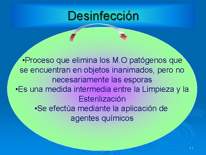 Desinfección • Proceso que elimina los M. O patógenos que se encuentran en objetos