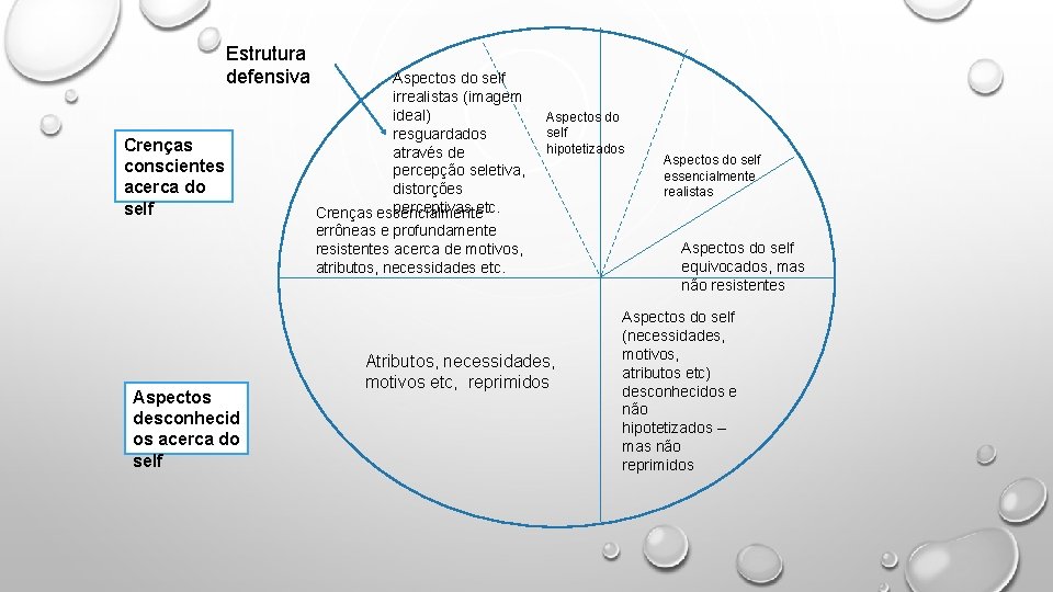 Estrutura defensiva Crenças conscientes acerca do self Aspectos do self irrealistas (imagem ideal) resguardados