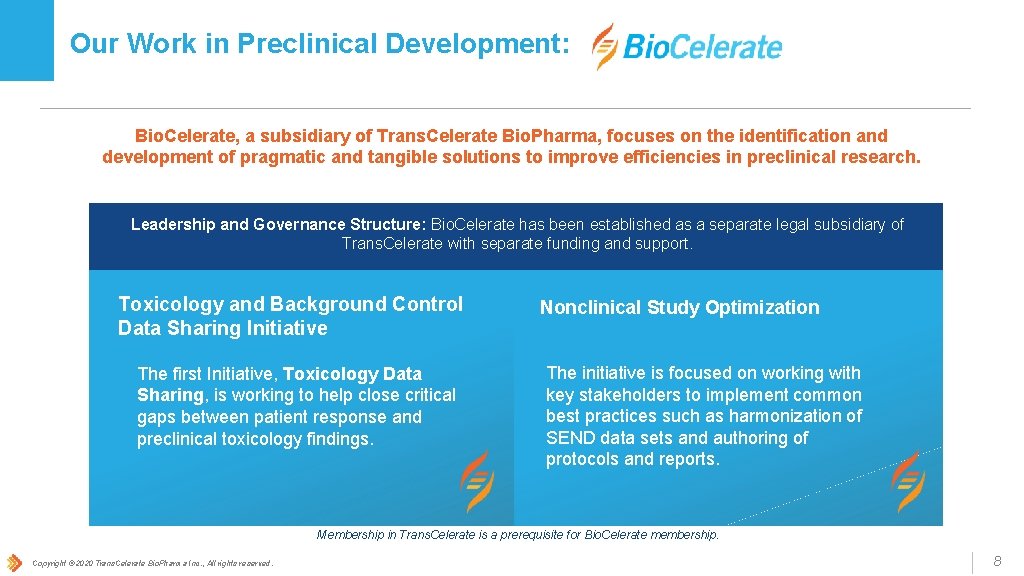 Our Work in Preclinical Development: Bio. Celerate, a subsidiary of Trans. Celerate Bio. Pharma,