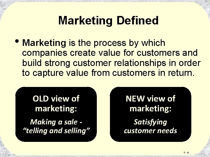 Marketing Defined • Marketing is the process by which companies create value for customers