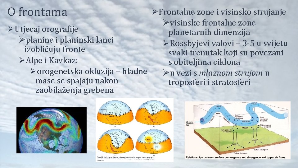 O frontama ØFrontalne zone i visinsko strujanje Øvisinske frontalne zone ØUtjecaj orografije planetarnih dimenzija
