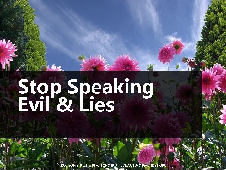 Stop Speaking Evil & Lies ROBISON STREET CHURCH OF CHRIST- EDNACHURCHOFCHRIST. ORG 