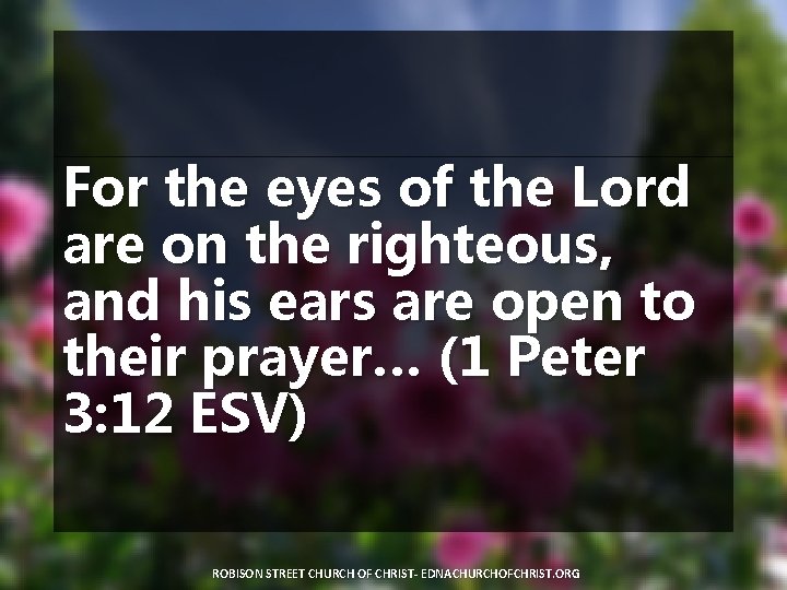 For the eyes of the Lord are on the righteous, and his ears are