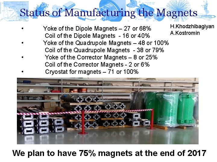 Status of Manufacturing the Magnets • • H. Khodzhibagiyan Yoke of the Dipole Magnets