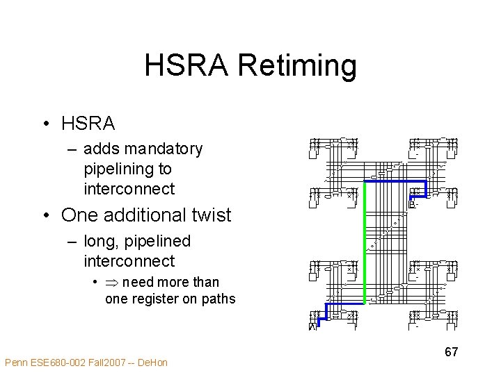 HSRA Retiming • HSRA – adds mandatory pipelining to interconnect • One additional twist