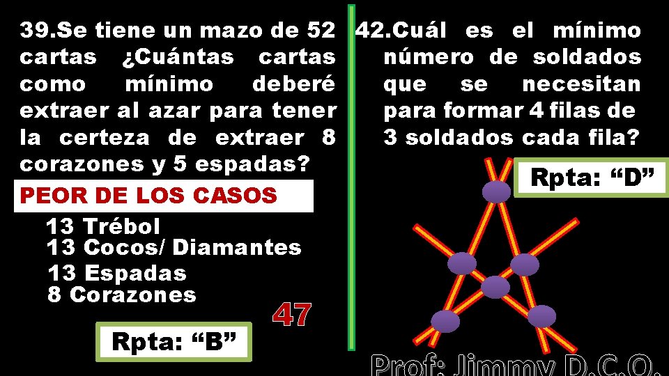 39. Se tiene un mazo de 52 42. Cuál es el mínimo número de