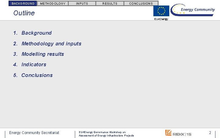 BACKGROUND METHODOLOGY INPUTS RESULTS CONCLUSIONS Outline 1. Background 2. Methodology and inputs 3. Modelling BACKGROUND METHODOLOGY INPUTS RESULTS CONCLUSIONS Outline 1. Background 2. Methodology and inputs 3. Modelling