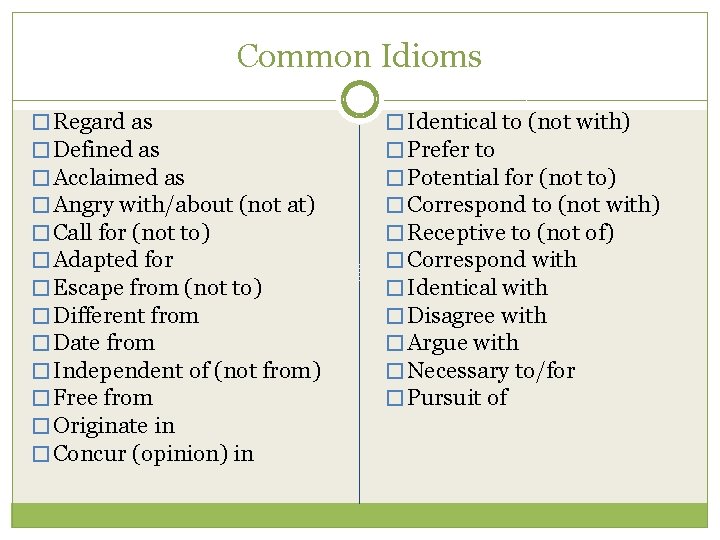 Common Idioms � Regard as � Defined as � Acclaimed as � Angry with/about