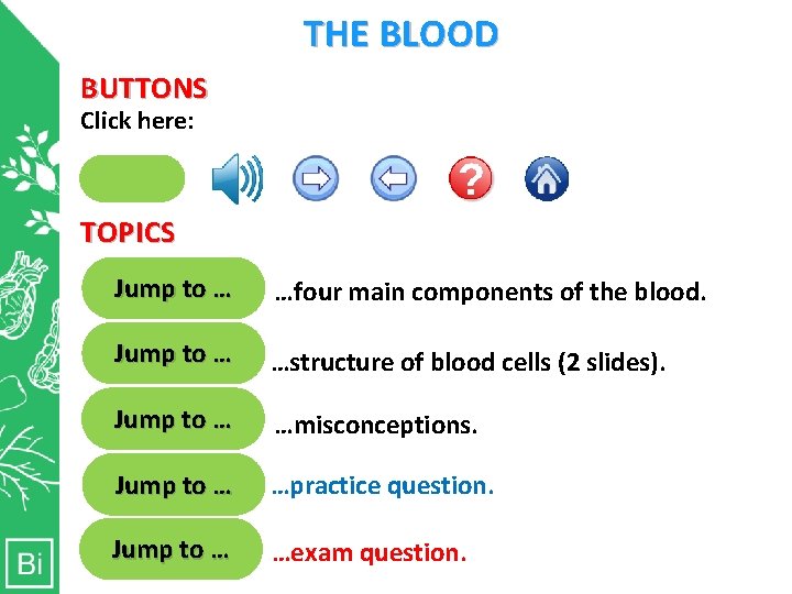 THE BLOOD BUTTONS Click here: Clicking Clicking here will here will bring move reveal