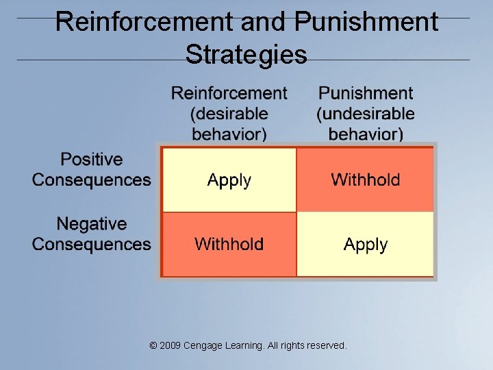 Reinforcement and Punishment Strategies © 2009 Cengage Learning. All rights reserved. 