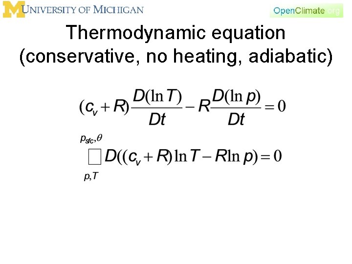 Thermodynamic equation (conservative, no heating, adiabatic) 