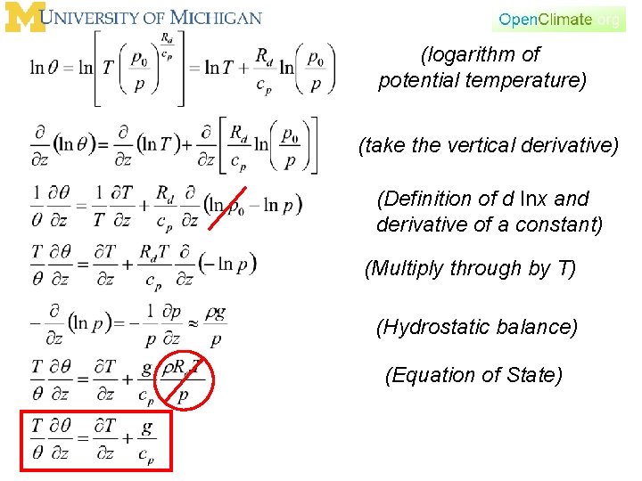 (logarithm of potential temperature) (take the vertical derivative) (Definition of d lnx and derivative