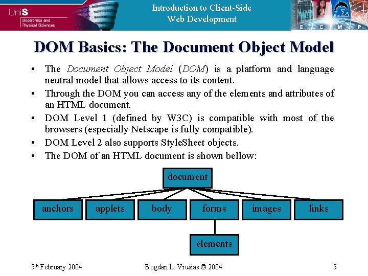 Introduction to Client-Side Web Development DOM Basics: The Document Object Model • The Document