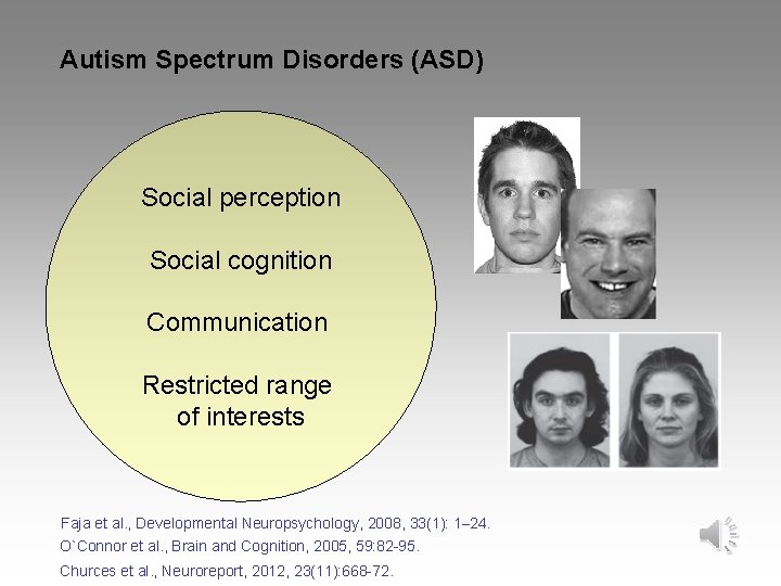 Autism Spectrum Disorders (ASD) Social perception Social cognition Communication Restricted range of interests Faja