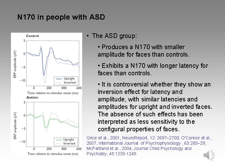 N 170 in people with ASD • The ASD group: • Produces a N